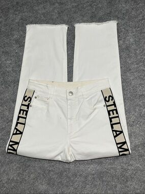 Stella McCartney White Jeans with Black Logo Side Tape